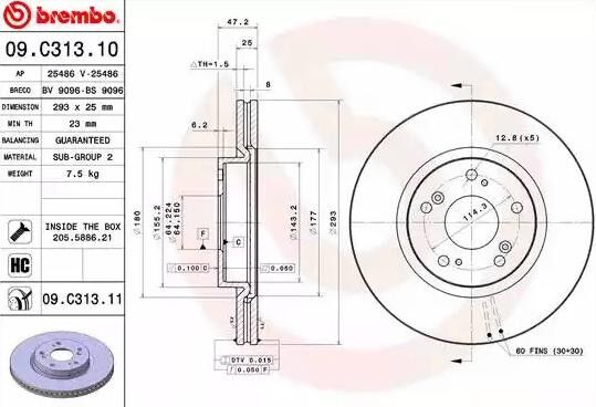 BREMBO 09.C313.11 Brake disc