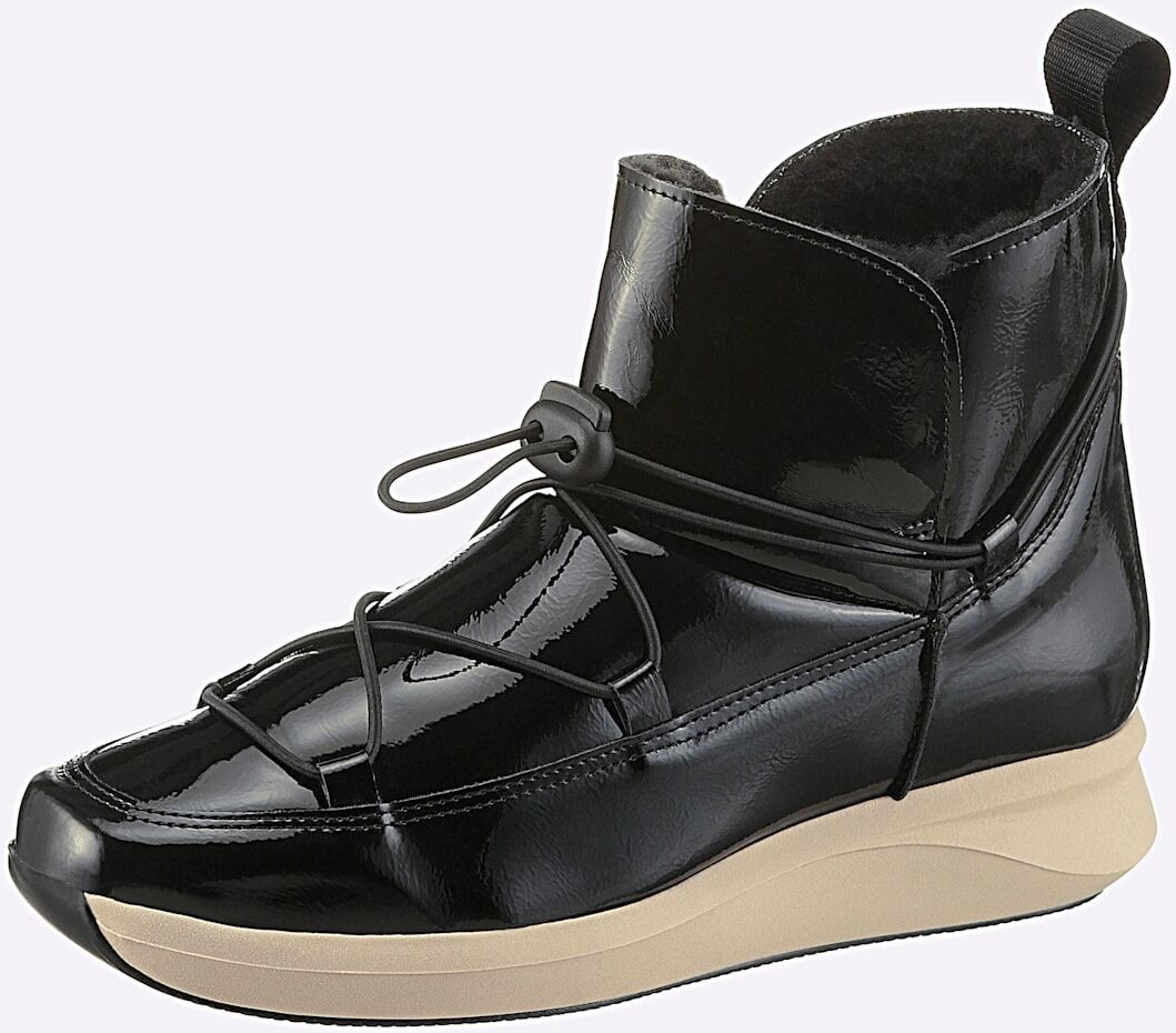 Stiefelette HEINE, Damen, Gr. 35, Warmfutter, schwarz (schwarz, lack), Synthetik, Schuhe Stiefelette schwarz, lack 35, Warmfutter