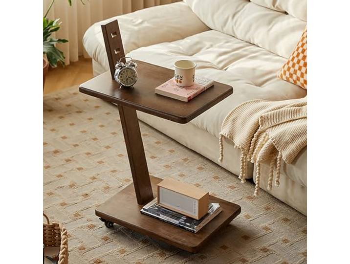 XCHtuerFY Beistelltisch, Verstellbarer Snackwagen mit Ablagefächern, Kleiner Couchtisch for(Brown,38x51x83cm(15x20x33inch))