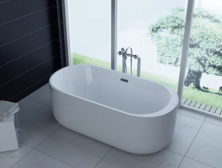 PureHaven freistehende Luxus Acryl-Badewanne 170x80cm elegant inkl. Siphon und Überlaufschutz leicht zu pflegende Oberfläche extra starker Rahmen Weiß