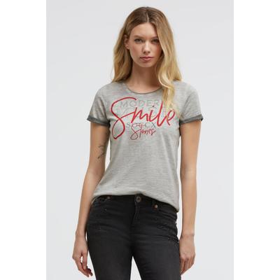 Rundhalsshirt SOCCX, Damen, Gr. XS, grau, Web, Material: 100% Baumwolle, bedruckt, regular fit normal, Rundhals, eingesetzt, Shirts Rundhalsshirt, mit fixierten Turn-Up-Ärmeln