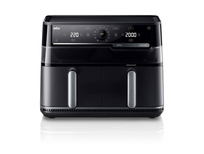 BRAUN Heißluftfritteuse TwinCook TD5053IBK , schwarz, B:43,8cm H:33,8cm T:40cm, Fritteusen, 2 in 1-Gerät: Frittieren & Backen, Sichtfenster, Sync & Match Funktion, Heißluftfritteuse