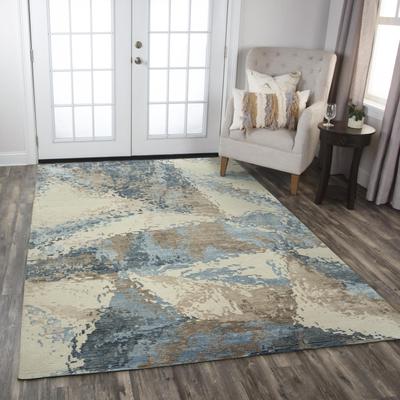 Alora Decor Noble Beige and Blue Abstract Hand-knotted Wool Blend Rug