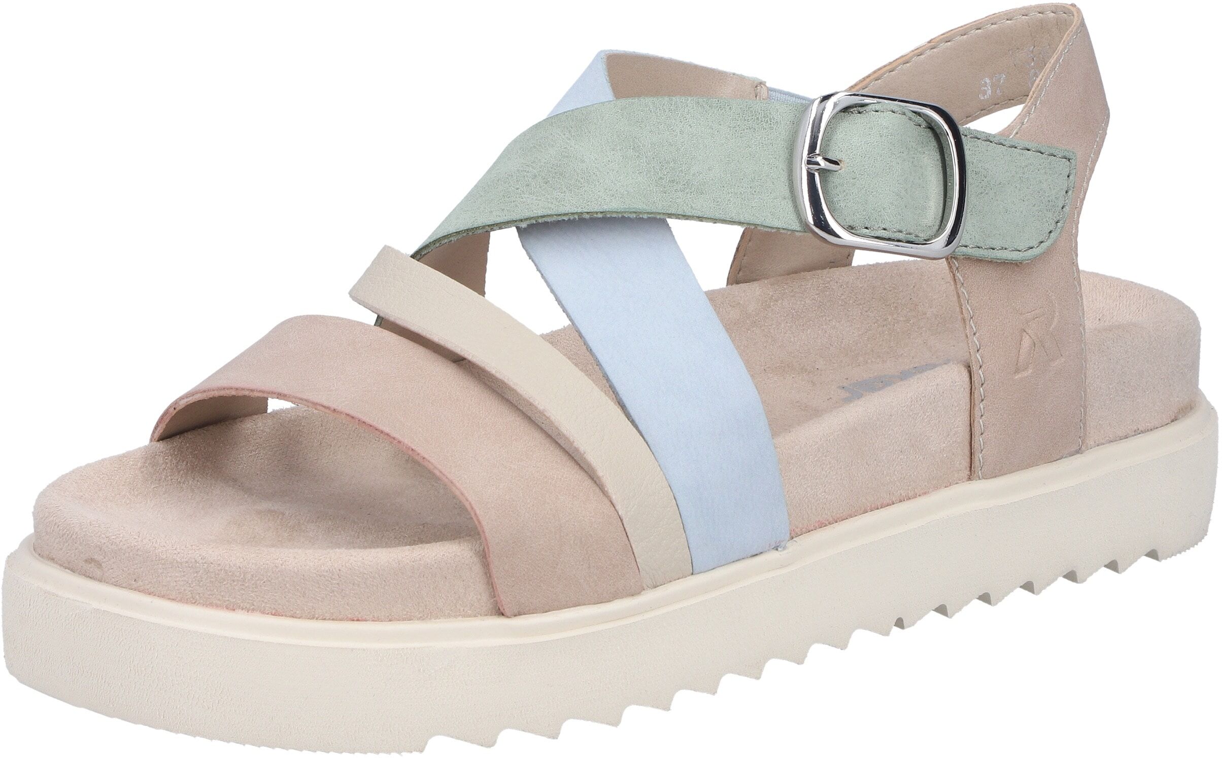 Plateausandale RIEKER, Damen, Gr. 38, Synthetik, bunt (pastellfarben), Lederimitat, Schuhe Plateausandale, Sandalette, Urlaubsschuh, Sommerschuh mit Klett-Riemchen pastellfarben 38, Synthetik