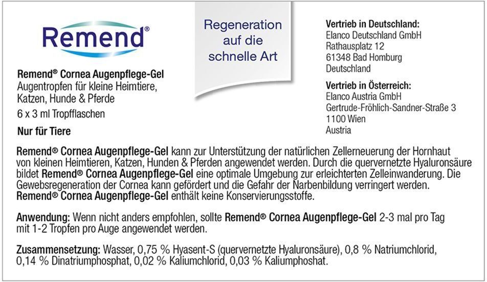 Remend Cornea Augenpflege-Gel f.Hund/Katze/Pferd 2x 2x6x3 ml Augentropfen