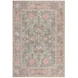 KADIMA DESIGN Waschbarer Teppich Floral Orientalisch Grau Rosa | Vintage-Design | Kurzflor | 190x290cm