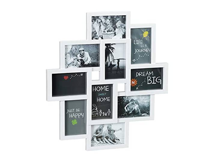Relaxdays Cadre pêle-mêle 10 Photos\, Plastique\, Carton\, Weiß\, Blanc cadre mural plastique H x L 55 x 50 cm
