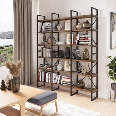 "Davee 6-tier Antique Walnut color Display Bookshelves - 86"" H x 70.8"" W x 12.5"" D"