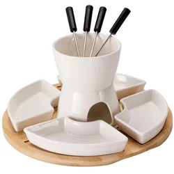 Excellent Houseware Schokoladenfondue-Set mit Bambusbrett, 11-teilig, Fondue Set, Mehrfarbig, Schwarz, Transparent