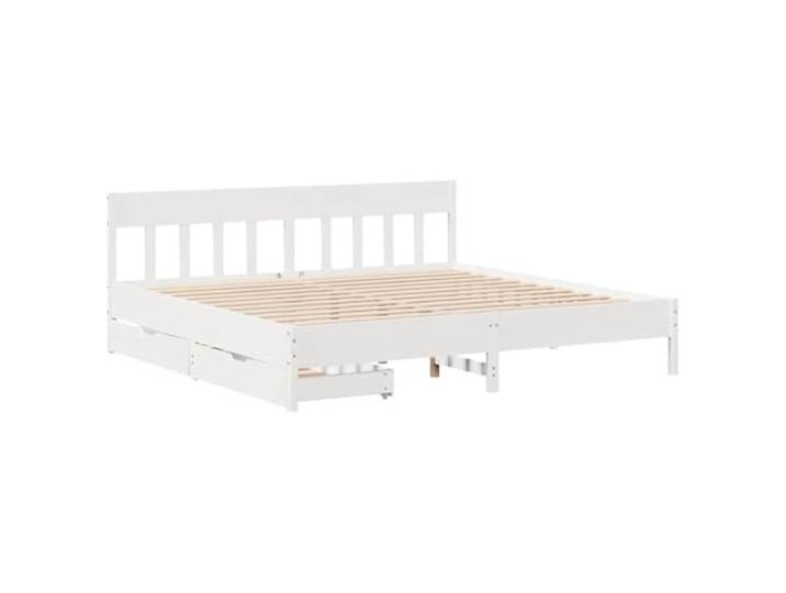 KTHLBRH Bett weiß 180 x 200 cm Massivholz Kiefer Mit 2 Schubladen und Rollen, Kopfteil, Lattenrost, Doppelbett