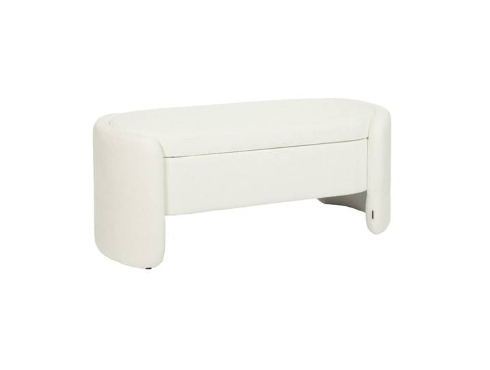 Banc coffre, bout de lit contemporain tissu blanc