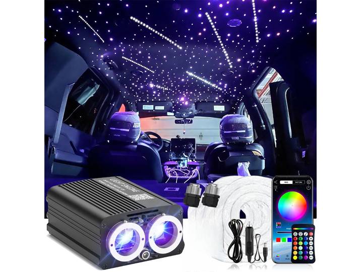Kit DIY lumière plafond étoilé fibre optique 32W scintillement & météores pour voiture et maison, commande Bluetooth App, pilote LED RGBW activé par le son