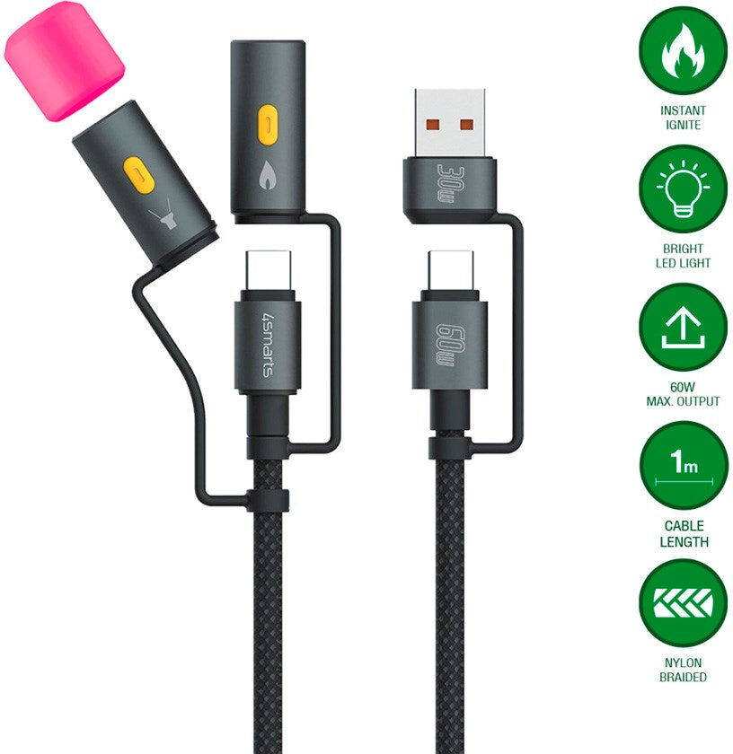 4smarts 4-i-1 USB-C Outdoor Kabelsæt - 60W / 1m - Sort