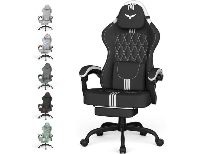 Chaise ergonomique Soontrans en lin avec coussin de siège à ressorts ensachés, une chaise de bureau confortable pour la maison et le gaming