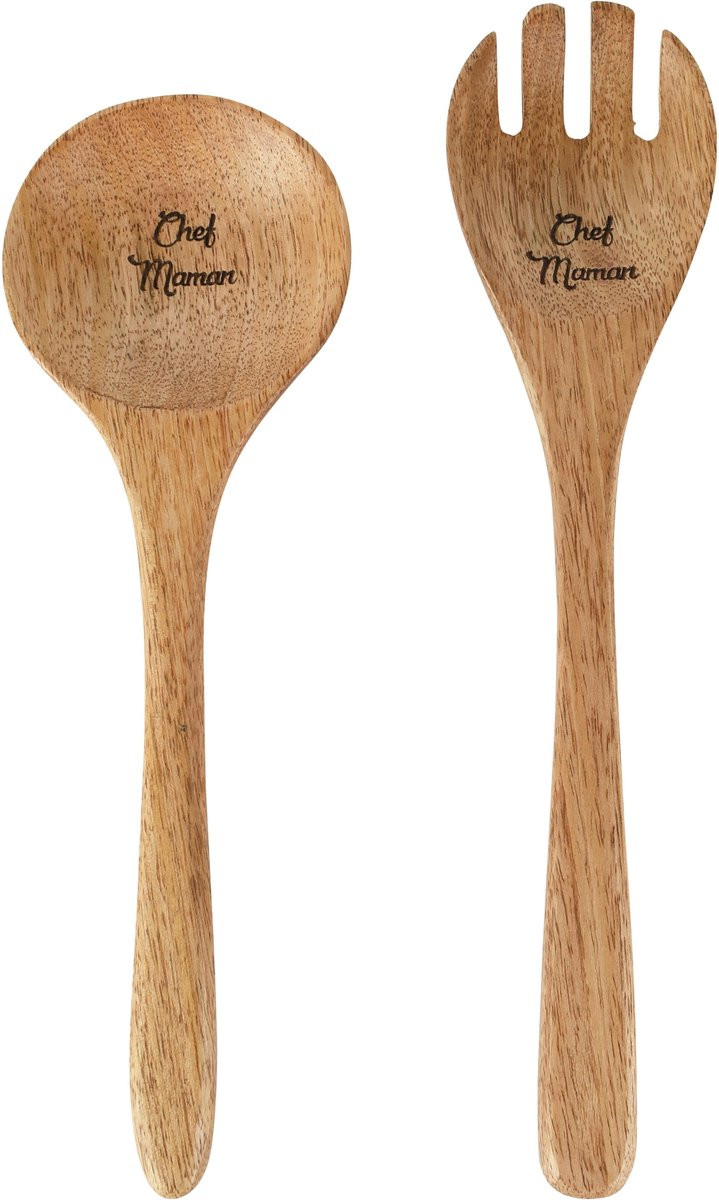 Set van 2 Chef Maman saladelepels van natuurlijk hout, 16 x 2 x 33 cm