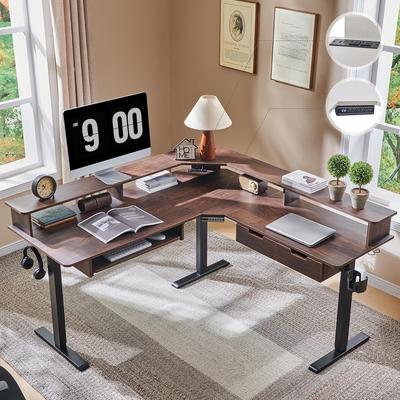 afulyperfllc 60'' L Shaped Electric Computer Desk, Height Adjustable Gaming Desk