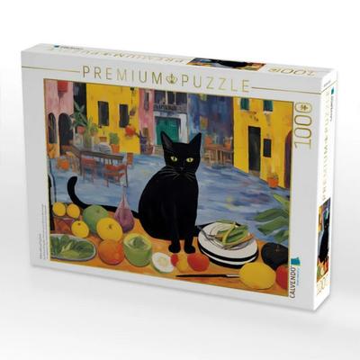CALVENDO Puzzle Katze sitzt auf Esstisch | 1000 Teile Lege-Größe 64x48cm Foto-Puzzle für glückliche Stunden