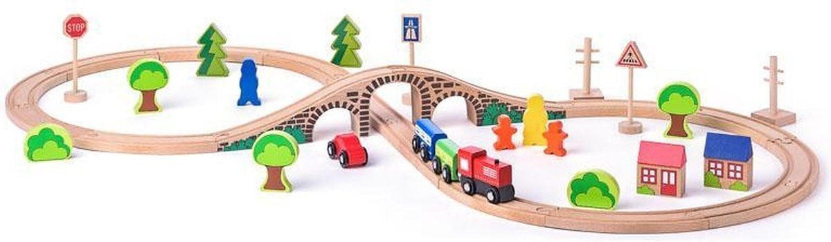 Woody Toys 93061 Houten treinbaan 40-delig