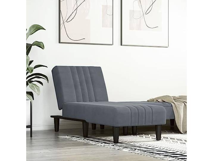 HGPOTUY Chaiselongue Dunkelgrau Samt, verstellbar in 3 Positionen, Sitz-, Entspannungs- und Schlafposition, Schaumstoff hoher Dichte, 110 kg Belastbarkeit, modernes Design
