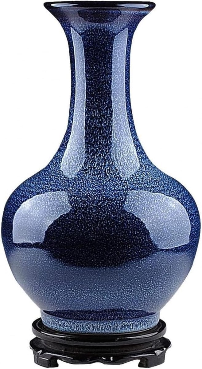 Handgemaakte blauwe keramische vaas van porselein, Hoogte: 37,5 cm