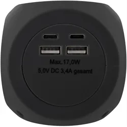 INLINE Charging Cube, 3x Schutzkontakt, 2x USB-C, 2x USB-A, schwarz, 2m
