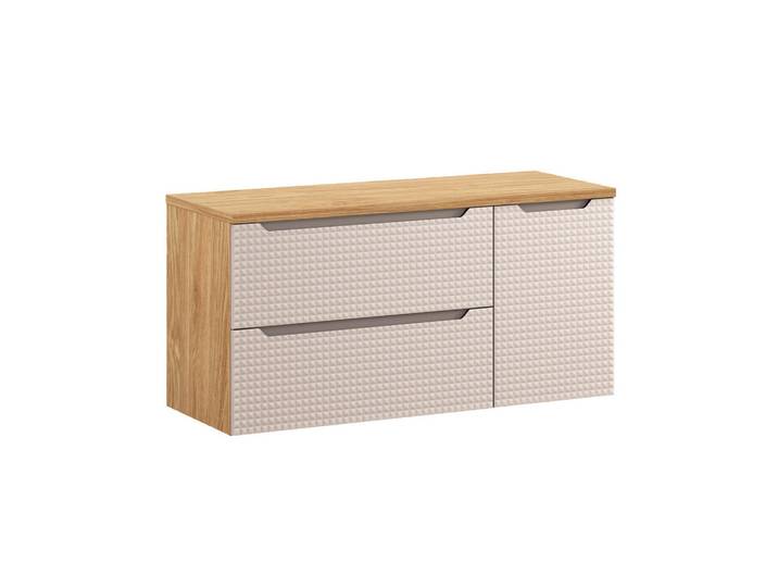 Petits-meubles Waschtischunterschrank 120cm Mallory Beige und Holz, 120x59.5x46 cm, Badezimmer, Badmöbel, Unterschränke