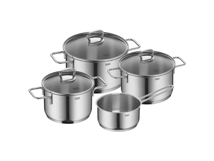 Silit Alicante Topfset Induktion 4-teilig, Kochtopf Set mit Glasdeckel, Edelstahl poliert, Induktions Töpfe Set unbeschichtet