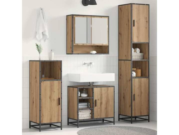 HKQWPBF Badezimmermöbel-Set 3 STK. Artisan-Eiche Holzwerkstoff Wandmontiert Holzwerkstoff, Artisan-Eiche, wandmontiert, Regale und Schrank, feuchtes Tuch, moderne Optik
