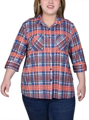 NY COLLECTION Long Sleeve Button Front Tunic Top