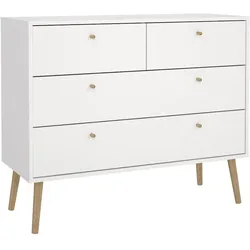 WellHome - Schlafzimmerkommode mit 4 Schubladen in der Farbe Weiß 99 x 40 x 82 cm - Guadiana