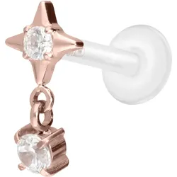 PTFE Labret mit Innengewinde + Titan-Aufsatz STERN + KRISTALL
