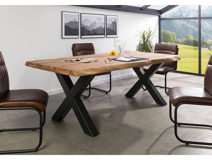 Baumtisch Sheesham 200x100x77 natur gebeizt / X-Beine anthrazit matt FREEFORM 5