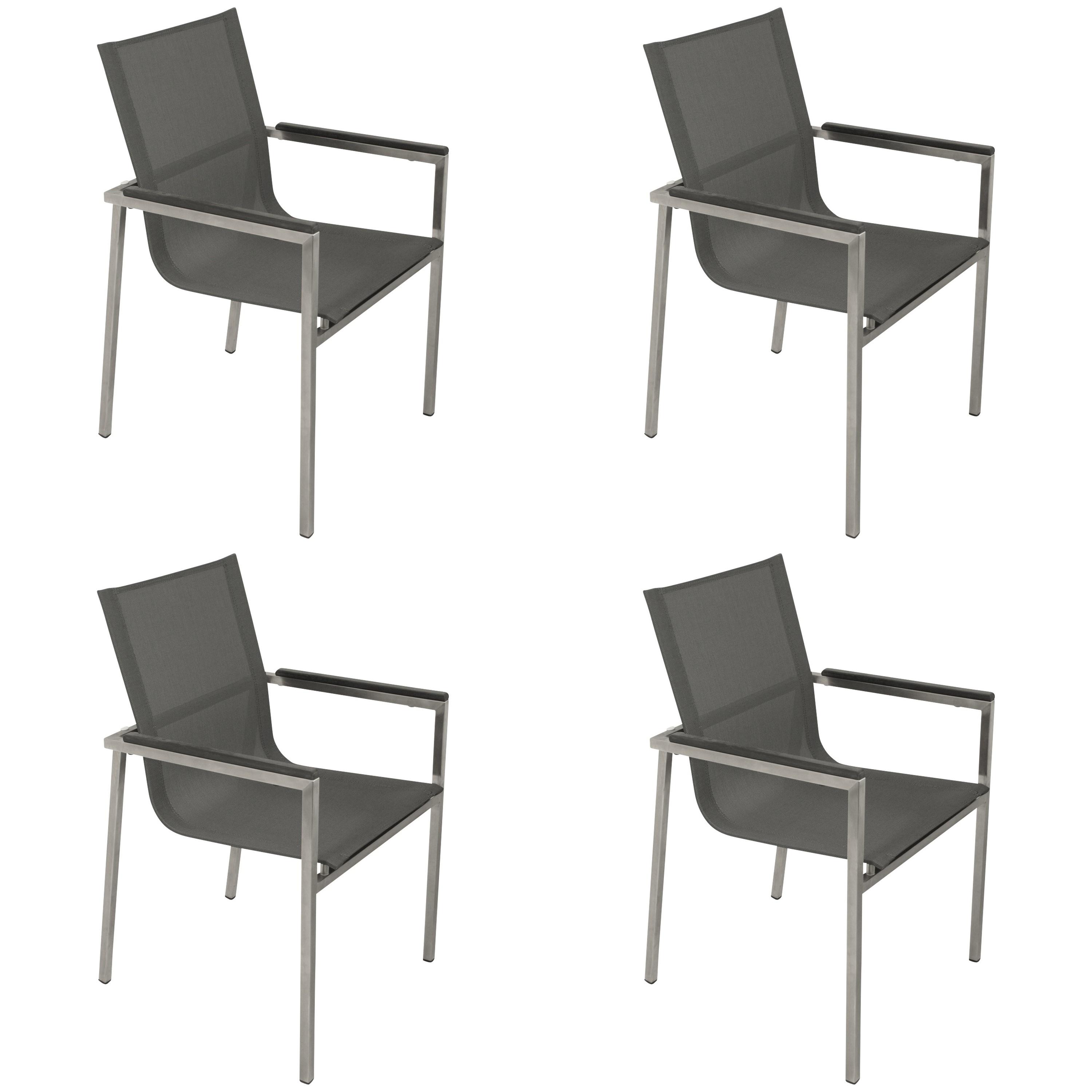 DEGAMO Gartensessel MELBOURNE Edelstahl + Kunstgewebe, stapelbar (4er Set)