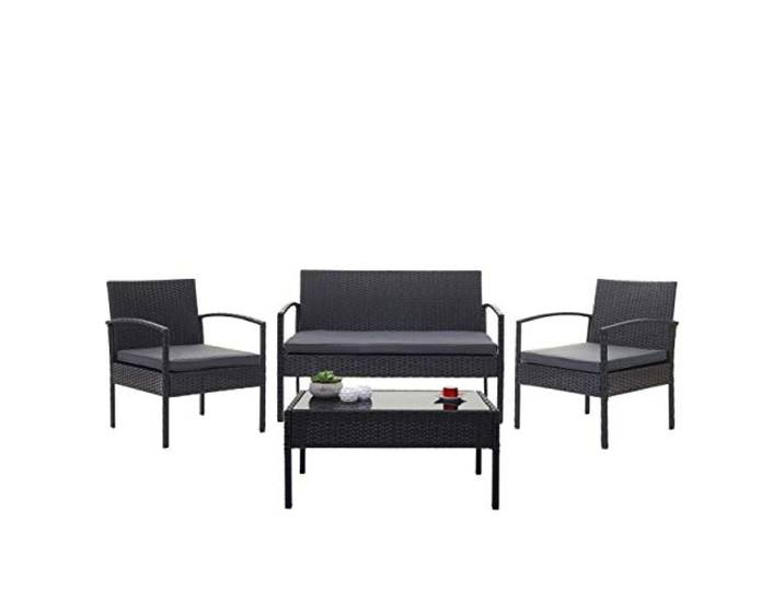 Mendler Poly-Rattan Garnitur HWC-F56 - schwarz, Kissen dunkelgrau Balkon-/Garten-/Lounge-Set, Sitzgruppe