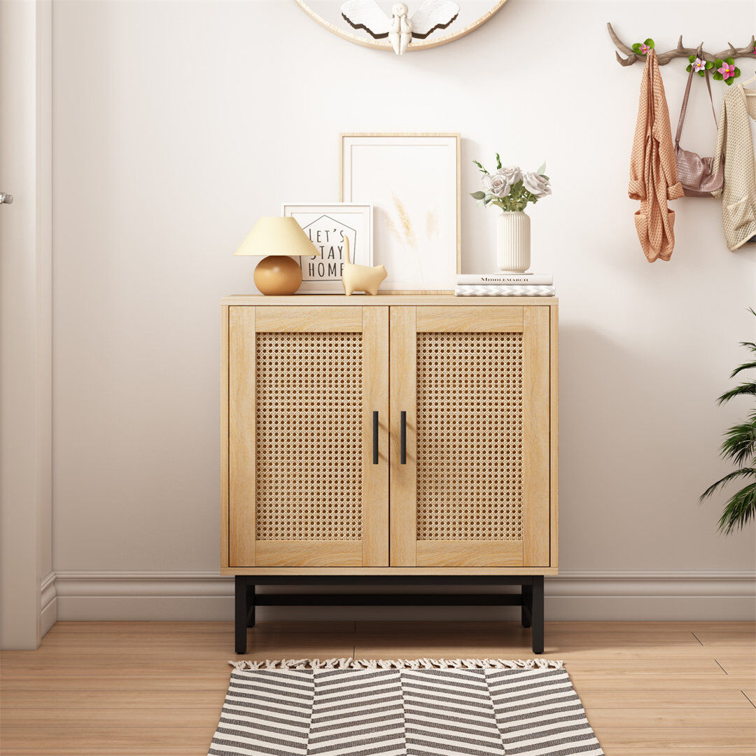 Metro Iron Rectangle Accent Cabinet Oak 80cm H X 77cm W X 37cm D