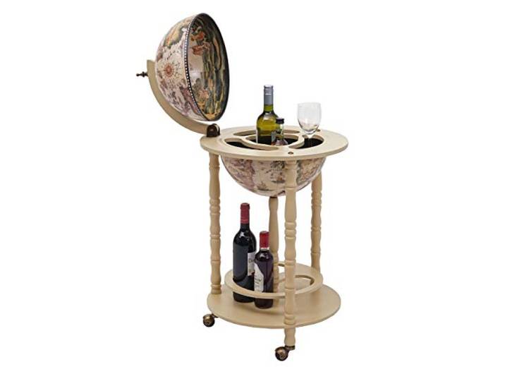 Mendler Globusbar HWC-D83AM Ø33cm rollbar Eukalyptusholz - naturbraun Minibar, Hausbar, Weinregal, Weltkugel, MVG