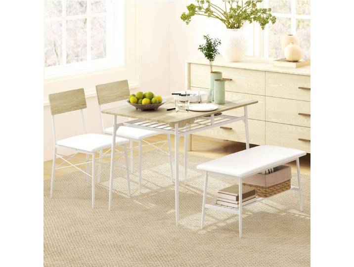 Ensemble Table et Chaises avec 1 Table 2 Chaises et 1 Banc - YEAVIO - Étagères - Acier et MDF - Chêne