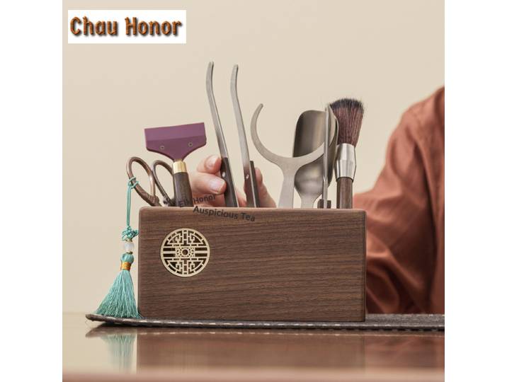 Noyer Double treillis thé Six messieurs couteau fait à la main cuillère service à thé ensemble d'outils à thé ustensiles de thé Oolong thé cérémonie de thé artisanat