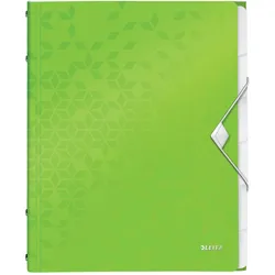 LEITZ Ordnungsmappe WOW A4, apfelgrün, 6 Fächer, 3 seitliche Klappen, Verschluss, Füllmenge: 200 Blatt, 260 x 320 mm