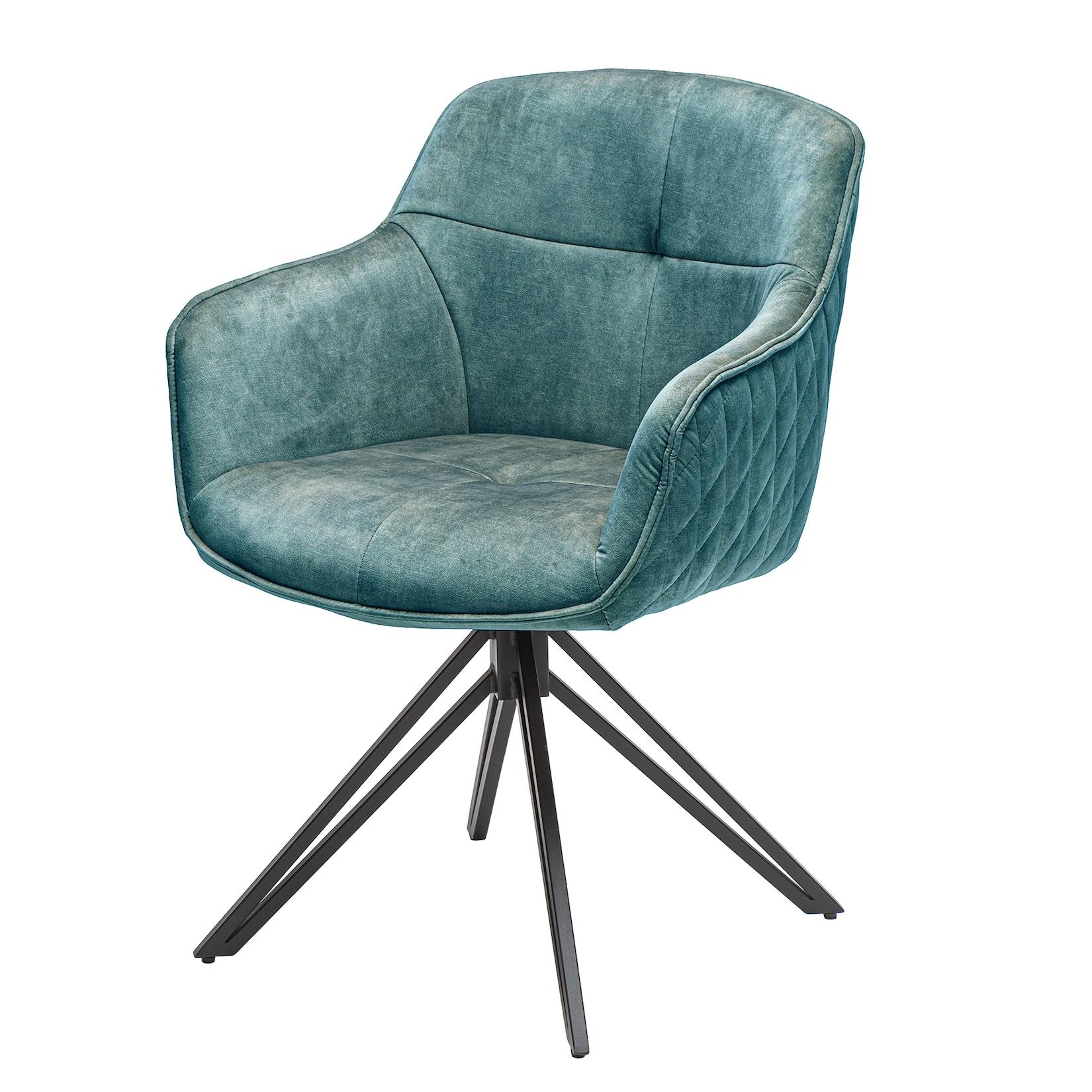 riess-ambiente Stuhl EUPHORIA - petrol Samt Armlehne Metallgestell schwarz drehbar Esszimmer