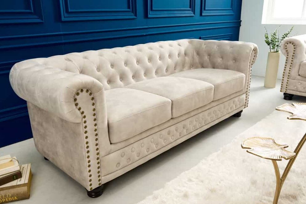 Bankstel chesterfield champagne beige 200 cm