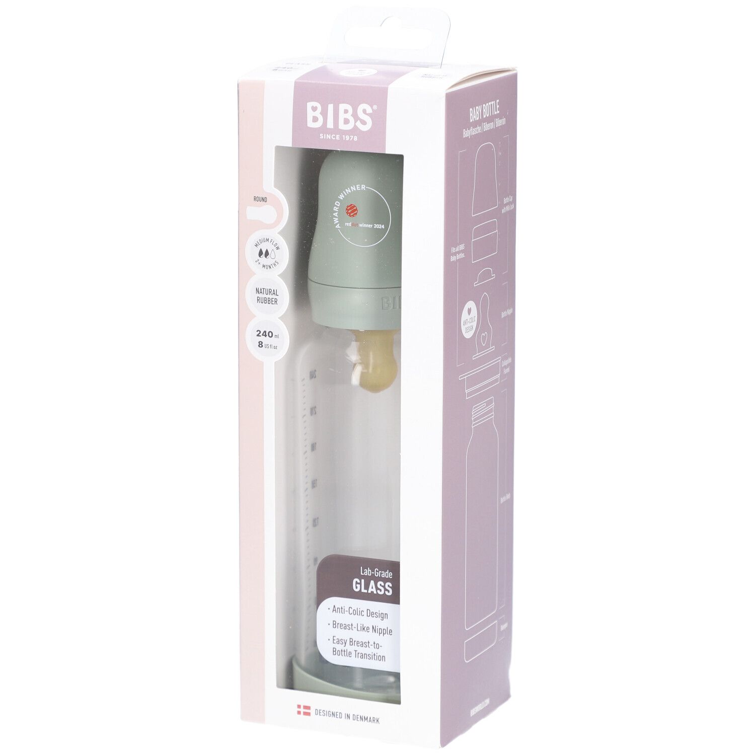 Bibs Zuigfles Glas 240ml Complete Set Sage 1 St Flaschen