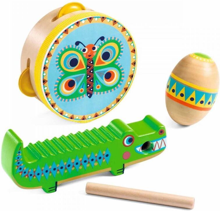 Set de percussions tambourin, maracas, guiro - Djeco