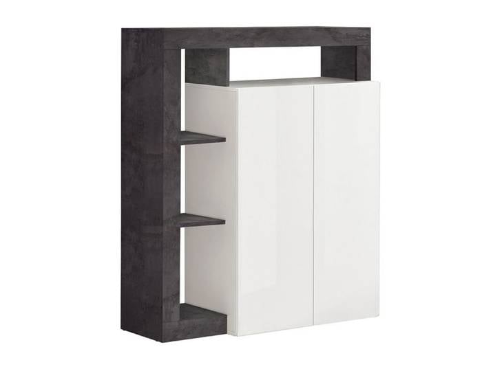 ARTURO - Meuble Bar 2 Portes Blanc Laqué Encadrement Niches Aspect Gris Oxyde