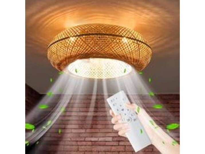 Ventilateur plafond silencieux avec lumière LED ventilateur de plafond rotin bambou télécommandé 6 vitesses réversible