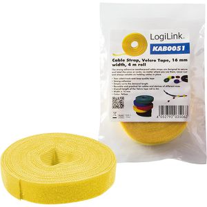 LogiLink Klettband KAB0051, gelb, beidseitig Flausch / Haken, 4m x 16mm