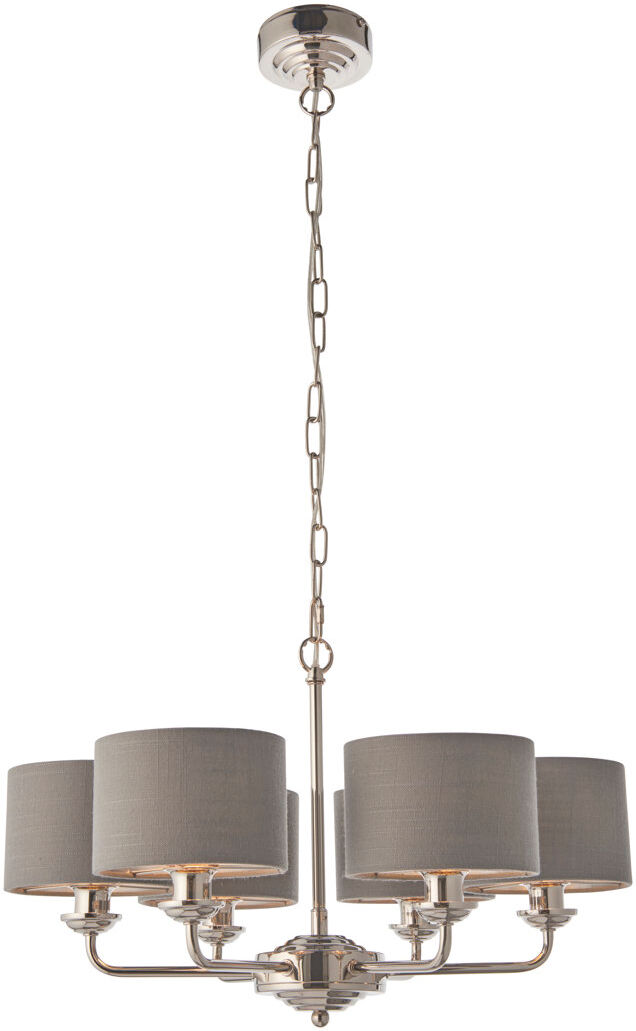Fairmont Park Landover 6 - Light Shaded Chandelier Bright Nickel 22cm H X 58cm W X 58cm D