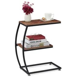 Relaxdays Beistelltisch Industrial 2 Ablagen Braun,Schwarz