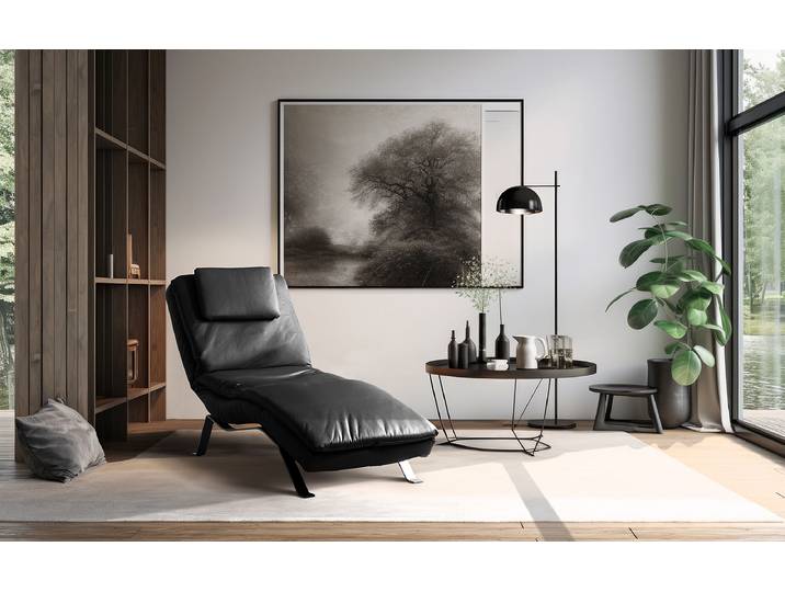 Relaxliege Kanan Schwarz Echtleder Mabel Silber 65 x 65 x 171cm