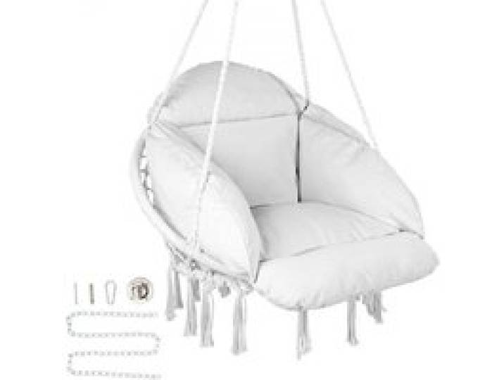 VEVOR Fauteuil suspendu, 120 kg, chaise suspendue pivotante macramé, coussin, matériel de montage, corde en coton, chaise relax à franges, pour chambre, terrasse, jardin, intérieur, extérieur, blanc